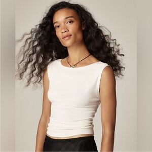 J Crew Top L Refined Rib Shell Ivory